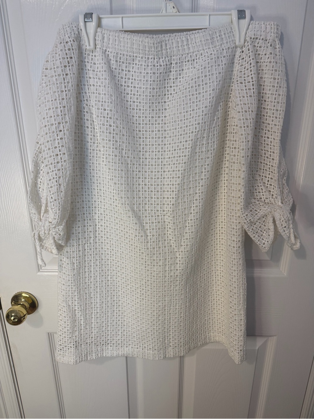 1. State White Eyelet Off-Shoulder Tunic with Tie Sleeves